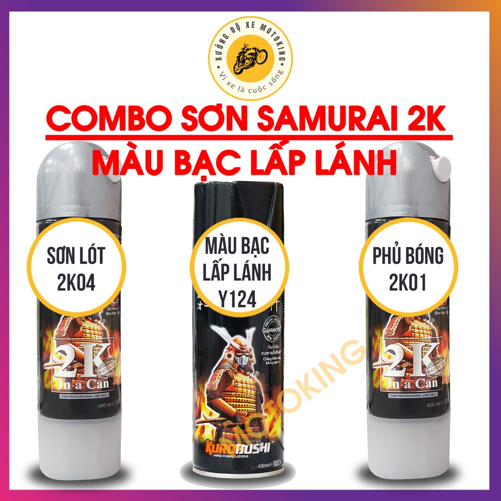 combo Sơn samurai màu bạc sẫm lấp lánh Y124* loại 2k chuẩn quy trình độ bền màu 5 năm gồm 3 chai 2k01 - y124 -2k04