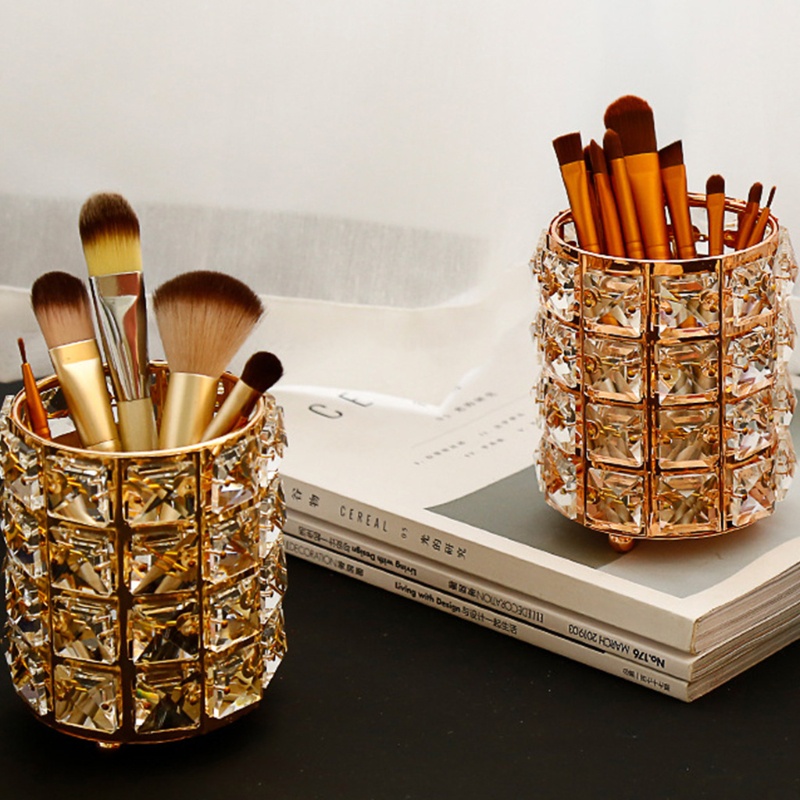 Youyo Giá Đỡ Cọ Trang Điểm Son Môi Bằng Kim Loại Pha Lê Giả Phong Cách Châu Âu