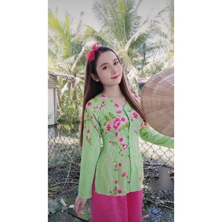 SET BÀ BA LỤA IN HOA ĐÀO XINH
