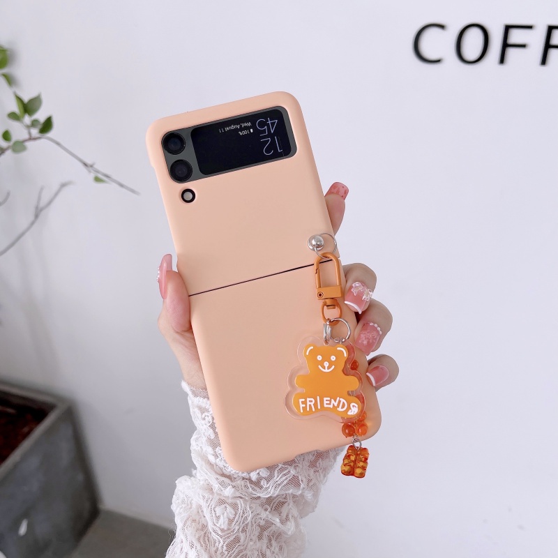 Bao Da Điện Thoại Nắp Lật Kèm Móc Khóa Hình Gấu Màu Macaron Cho Samsung Galaxy Z Flip 3 Flip 3