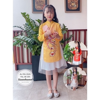 Áo dài cách tân Chim phượng hoàng in 3D cho bé gái XHN430