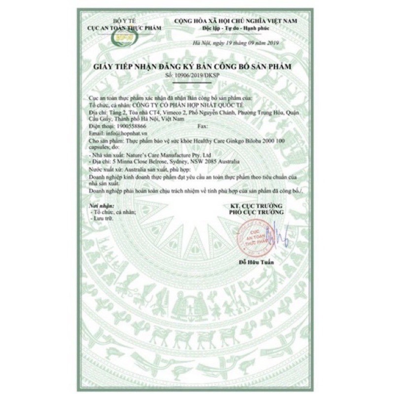 Viên uống bổ não Ginkgo Biloba 2000 của Healthycare 100 viên của ÚC