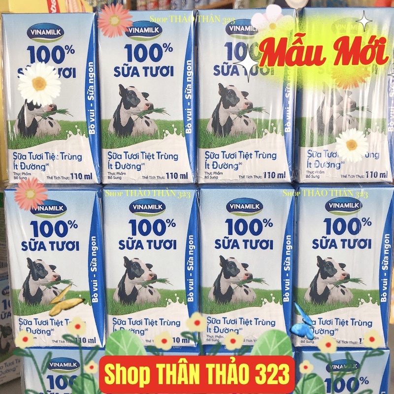 ✅Sữa Tươi 100% Vinamilk 110ml Có Đường, Ít Đường ( 1 lốc x 4 hộp)