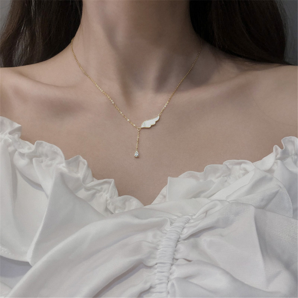 Dây chuyền mặt hình cánh đính đá nhân tạo phong cách Hàn Quốc thời trang sang trọng cho nữ