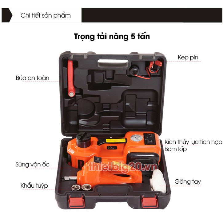 Bộ cứu hộ bơm lốp ô tô 12V kích thủy lực ô tô 5TON  GXE04