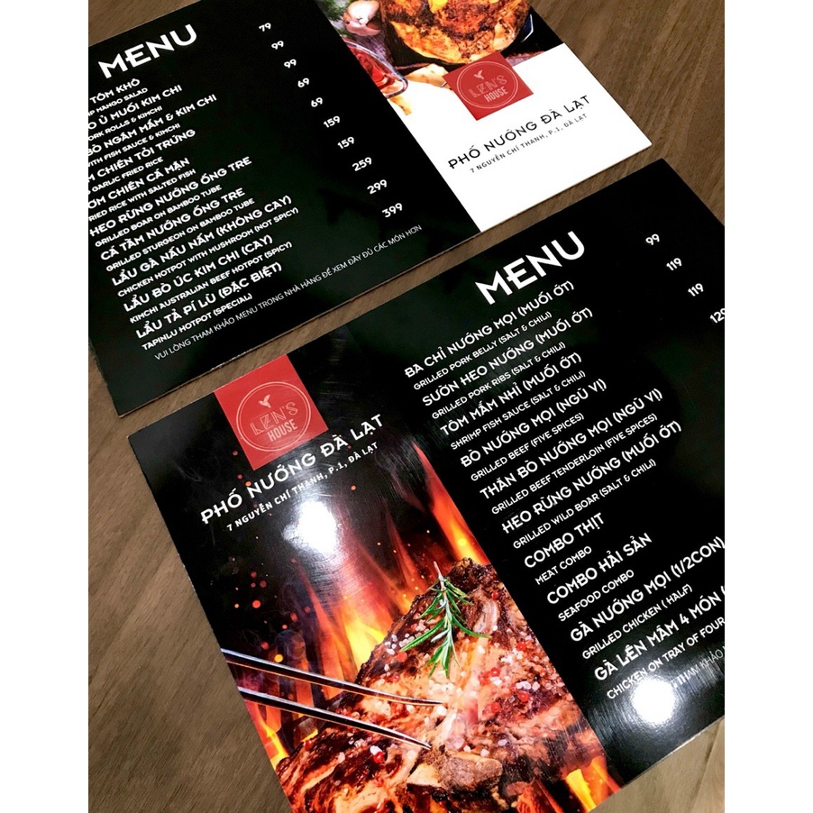 Menu cà phê - quán trà sữa - thẩm mỹ  In Bạch Dương