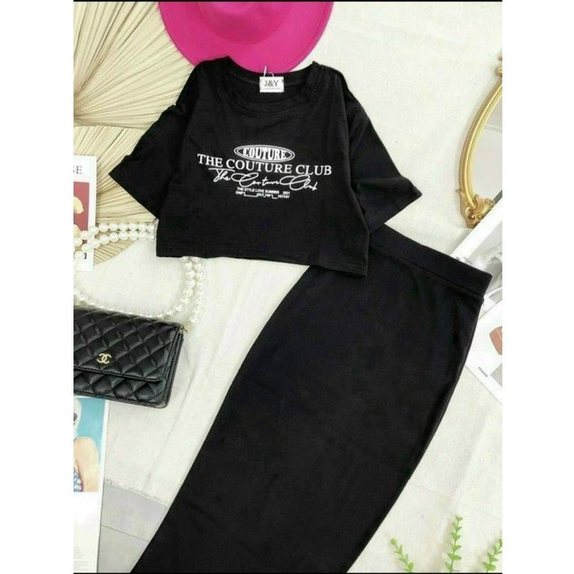 SET ÁO CROPtop in chữ couture kèm chân váy bút chì l