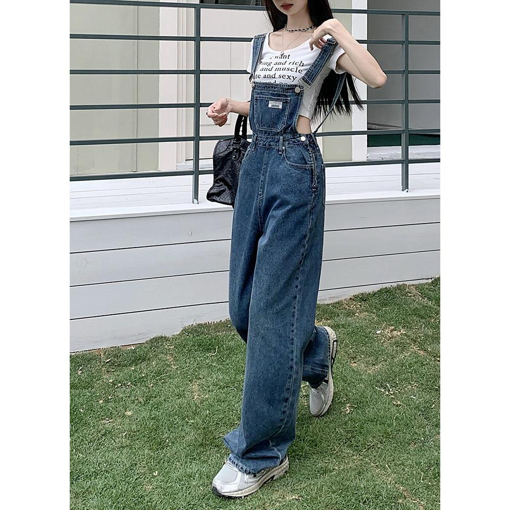 Quần Yếm Denim Ống Rộng Lưng Cao Thời Trang Mùa Hè Mỹ Kiểu Retro Cá Tính 63753