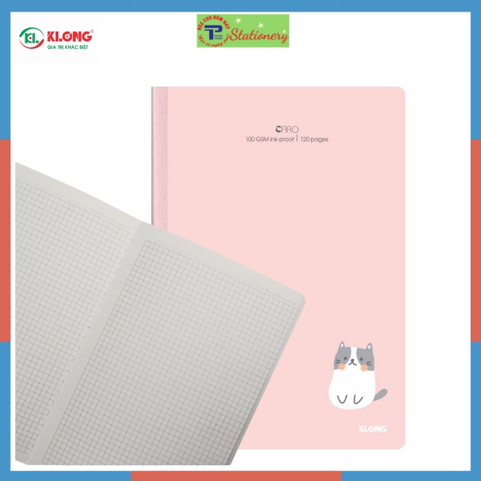 Vở Klong B5 80 trang,120 trang,200 trang caro may dán gáy bìa màu Pastel, sổ Klong MS 834,835,836