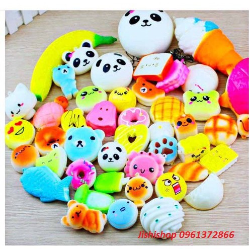 Combo 30 squishy đủ loại tặng móc khóa giá rẻ ngẫu nhiên  MS_453