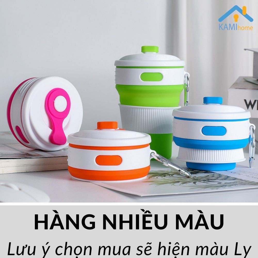 Ly gấp gọn bỏ túi uống nước 350ml có Nắp và Ống hút chất liệu Silicone an toàn và chịu nhiệt Kami 22012