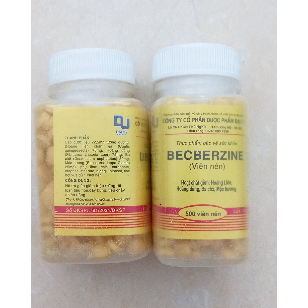 Berberin đại uy lọ 500 viên ( Becberzine). Hỗ trợ giảm đầy bụng, tiêu chảy, rối loạn tiêu hoá