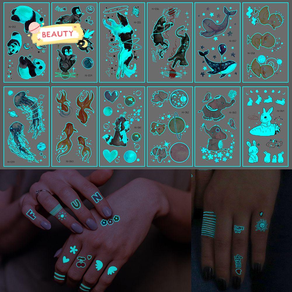 Hình xăm dán họa tiết lông vũ tông màu xanh dương dạ quang độc đáo nhiều mẫu tùy chọn