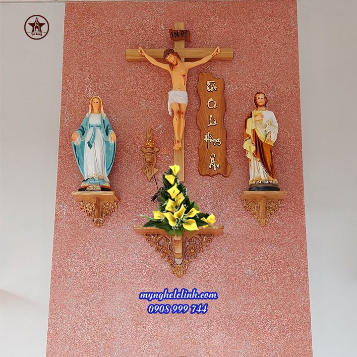 Bàn thờ  Thiên Chúa - mẫu 3 bệ rời - Có 2 loại chưng tượng gỗ pơ mu và nhựa hóa chất Composite
