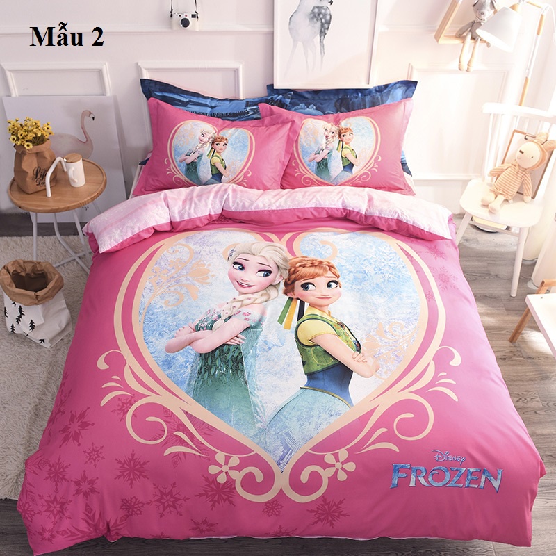 GC0172 Bộ chăn ga gối cho giường 1.2-1.35*2m Cotton 100% hình Elsa công chúa hàng nhập