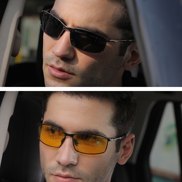 Mắt kính nam tròng polarized phân cực đổi màu chống chói chống tia UV400, khung kim loại, khớp lò xo Aoron A559 - MK2207