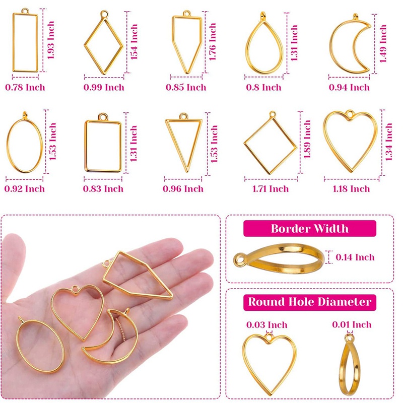 Mở Bezels cho nhựa , 60 cái Khung rỗng Mặt dây chuyền nhựa Thủ công Bezels Khuôn trang sức để đúc nhựa , làm dây chuyền