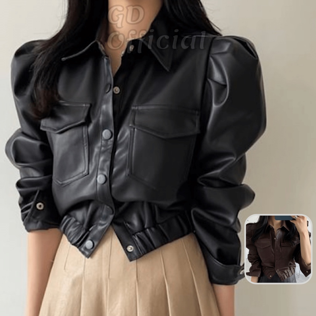 K104|Áo khoác da PU cá tính dáng ngắn croptop trẻ trung cho nữ màu đen, nâu GD Official