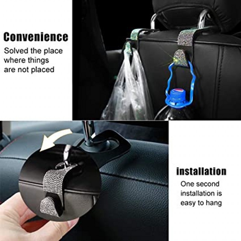 Móc Treo Đồ Gắn Lưng Ghế Xe Hơi Đính Đá Lấp Lánh Tiện Dụng