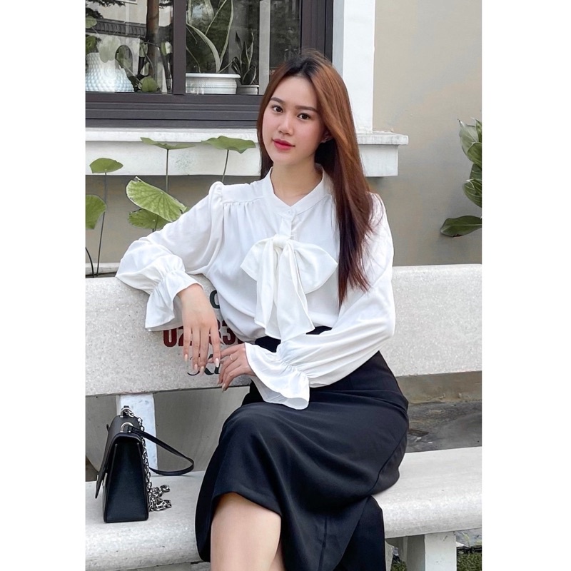 (Ảnh thật shop chụp) Áo sơmi nơ dài tay công sở sang xịn thời trang giá rẻ A310