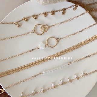[Set 6 Vòng] Vòng tay Lắc tay Hợp kim màu Gold 6 mẫu đa dạng phong cách HALLA VT114