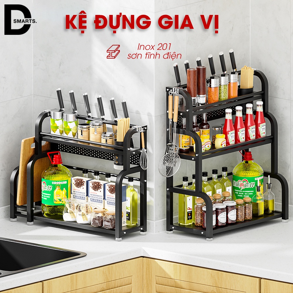 Kệ đựng gia vị,kệ đồ nhà bếp sơn tĩnh điện không gỉ, thiết kế 2 3 tầng tiện lợi