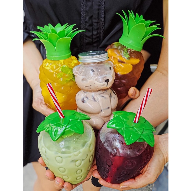 Bình trái dâu, trái thơm, quả trứng, gấu rất dễ thương