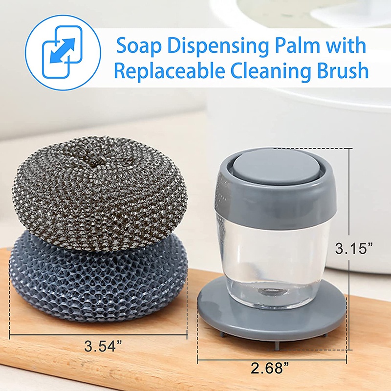 Bàn chải rửa chén dĩa bằng kim loại kèm bình đựng xà phòng tiện dụng cho nhà bếp