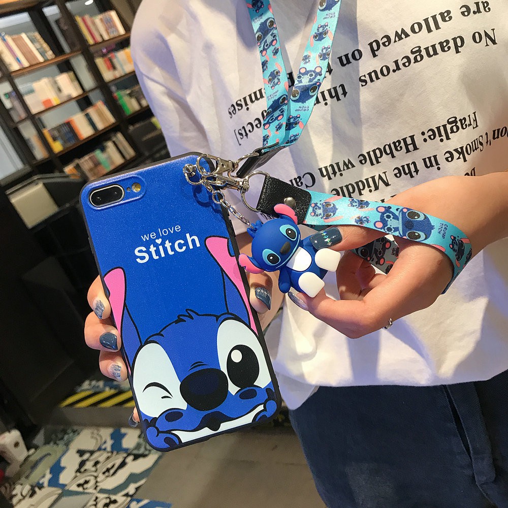 Ốp lưng Samsung M31 M30S M21 M20 A9 J8 J5 S20 Ultra S20+ S10 S10+ S9 S9+ S8 S8+ Note 10 9 8 Plus Pro Prime 2018 Cartoon cute Stitch Soft TPU Case Cover+Stand+2 Lanyard