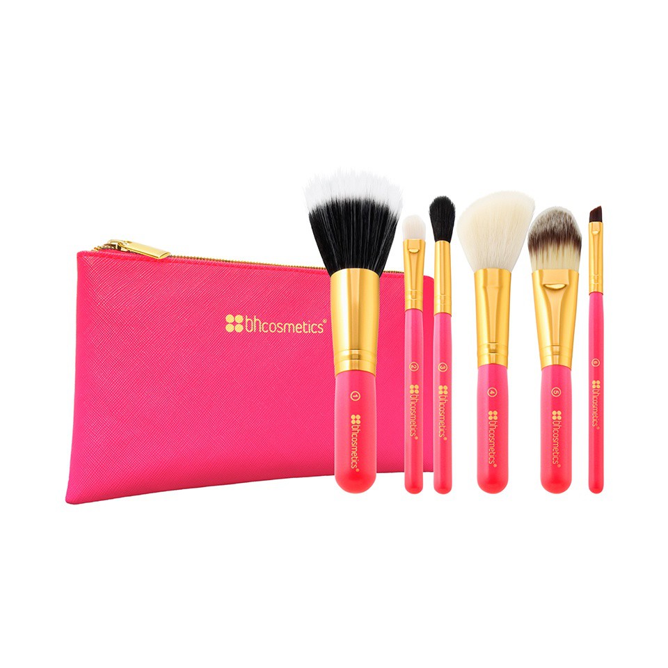 BỘ CỌ BH 6 CÂY + TÚI HỒNG - NEON PINK 6 Piece Brush Set With Cosmetic Bag