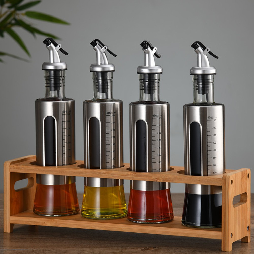 Chai rót dầu ăn-Chai triết nướng tương,nướng mắm bằng tủy tinh bọc inox có chia vạch dung tích 300ml-500ml | BigBuy360 - bigbuy360.vn