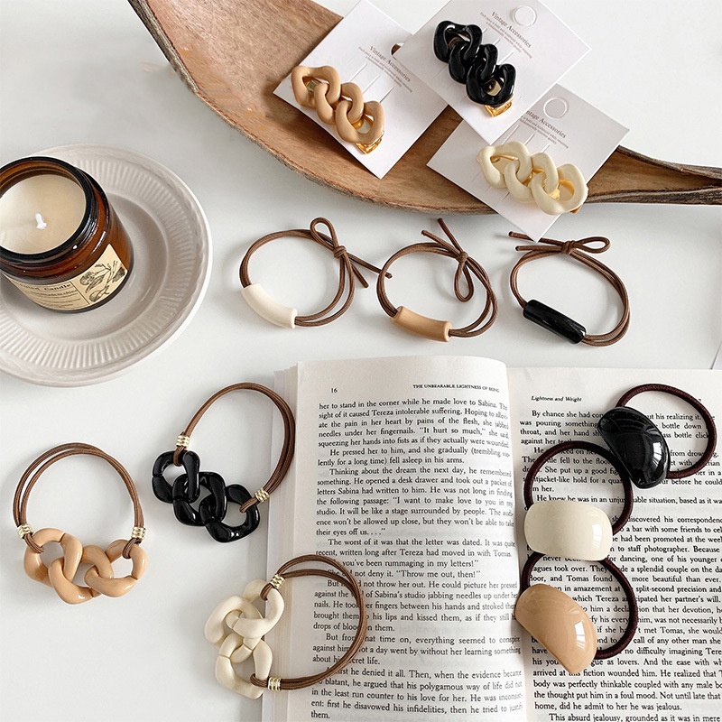 Dây buộc tóc nhựa bóng sang chảnh phong cách vintage Hàn Quốc