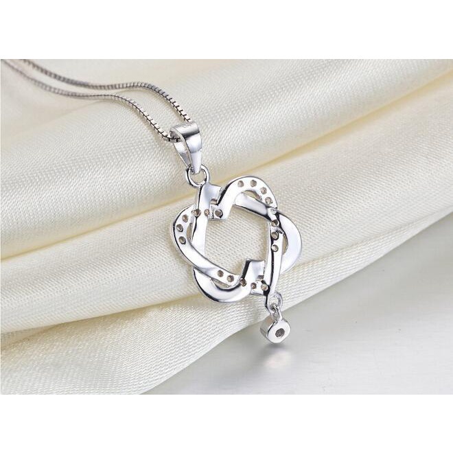 Dây Chuyền Mặt Trái Tim Đôi Thắt Nút Đính Đá Platinum Phong Cách Hàn Quốc Dễ Phối Đồ