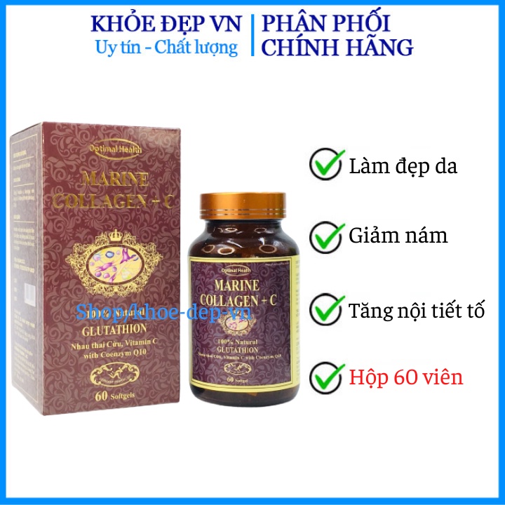 Viên uống COLLAGEN +C bổ sung collagen, vitamin e giúp chống lão hóa, cải thiện nếp nhăn - Hộp 60 viên dùng 30 ngày