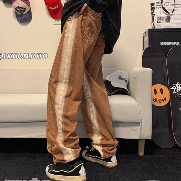 Quần Jean Nam Ống Đứng In Hình Thập Giá Mỹ