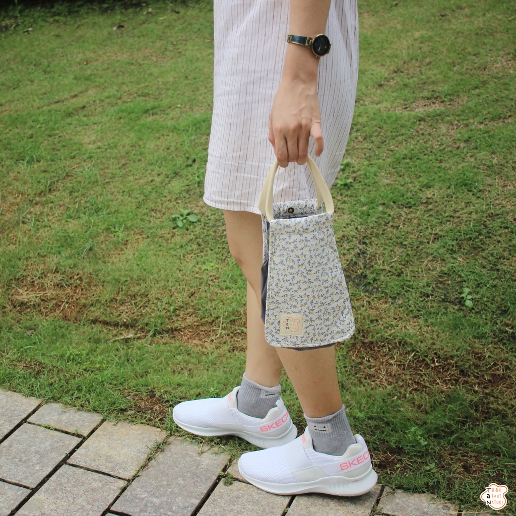 Túi vải đựng bình nước họa tiết hoa nhí xám Tancupholder