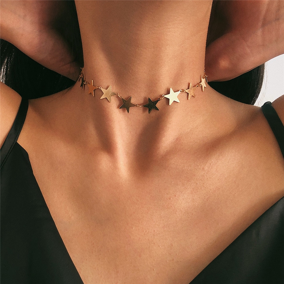 Vòng cổ choker DODDER mặt hình ngôi sao và trái tim dây xích thời trang cho nữ