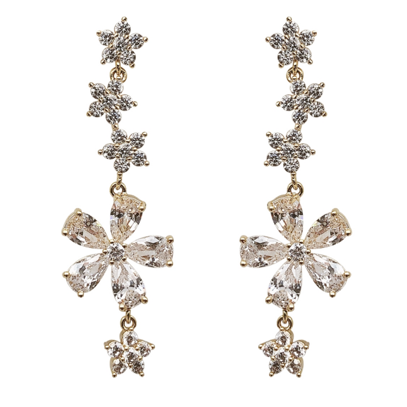 Hoa tai mạ bạc 925 thiết kế hoa đính đá dễ thương dành cho nữ
