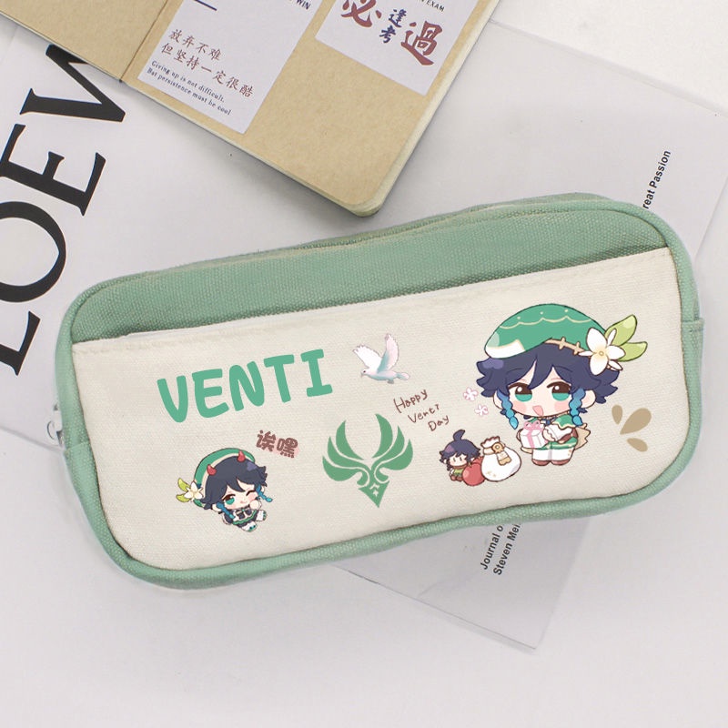 Genshin Impact Q version anime pencil bag cartoon pattern primary school students fifth and sixth grade large-capacity pencil bag multi-functional stationery