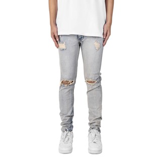 Quần jean nam streetwear cao cấp FNOS NZ18 màu xanh rách gối form slimfit jean thun co giãn