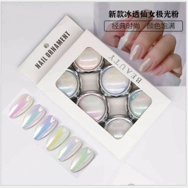 Tráng gương ngọc trai ánh trai set 6 hũ - phụ kiện đính móng