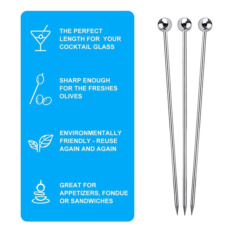Bộ 15 Cây Tăm 4 inch Bằng Thép Không Gỉ Có Thể Tái Sử Dụng
