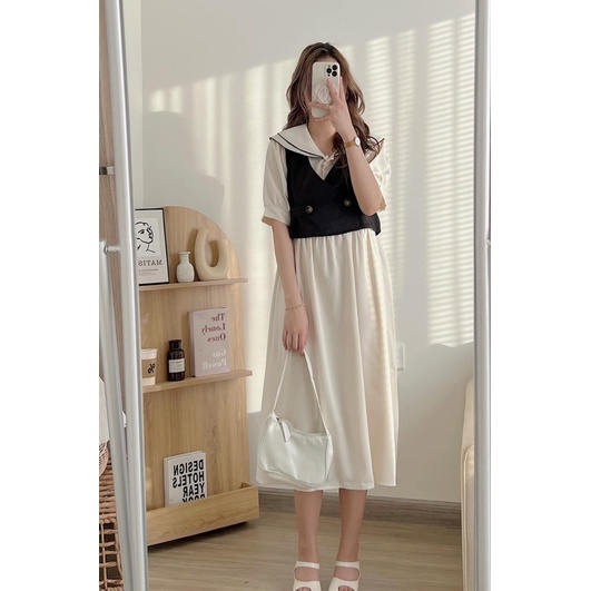Set váy cổ sen 2 tầng kèm váy gile