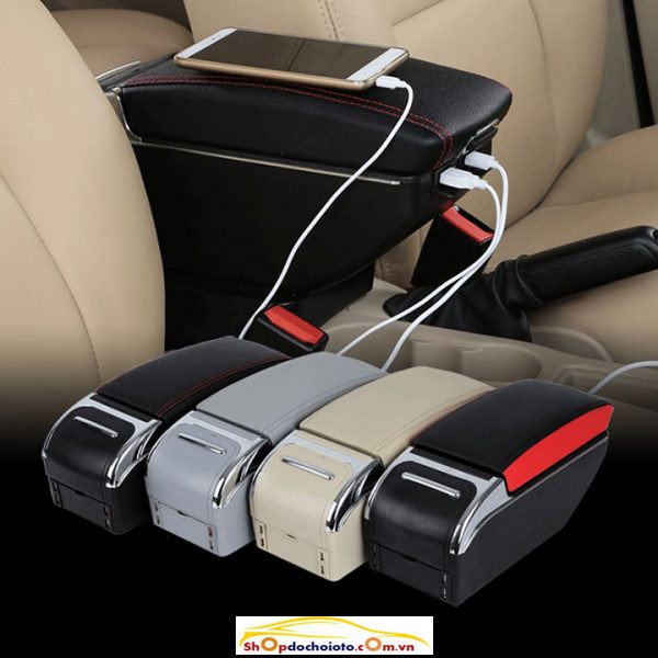 Hộp tỳ tay nhựa đen theo xe Kia Morning 2012-2019-có kèm cổng cắm USB trên ô tô