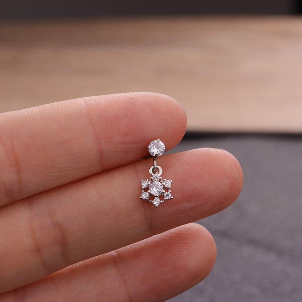 Bông tai lục giác bằng thép không gỉ đính đá lấp lánh