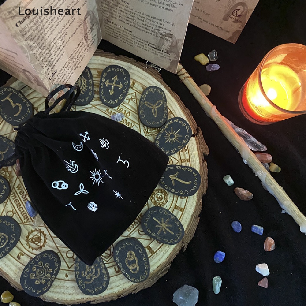 Louisheart Wood Runes Stone Set Witches Rune Set 14 PCS Engraved Rune Symbol for Divination TFG