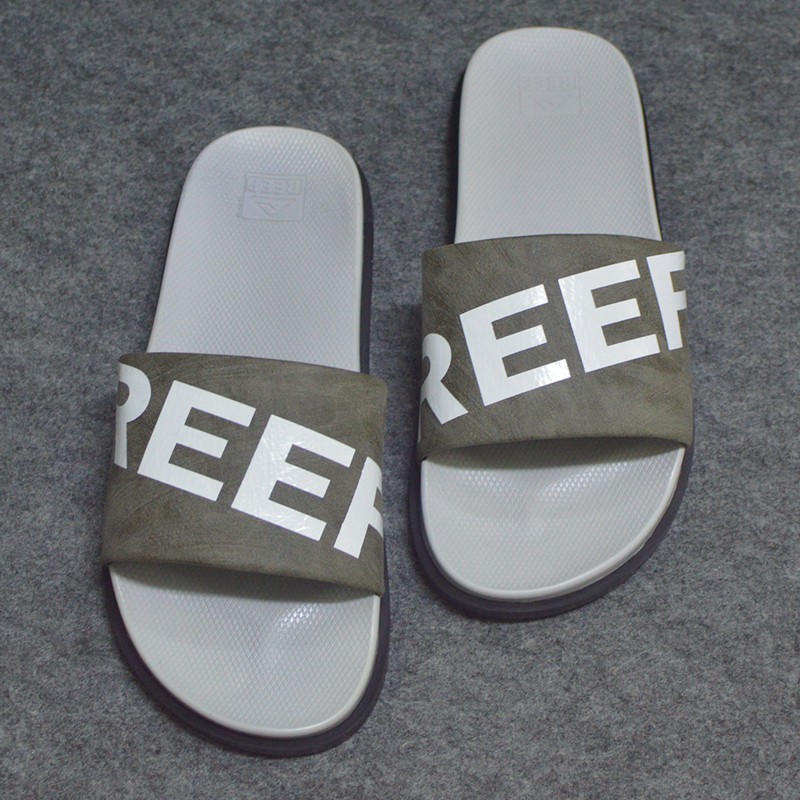 Dép quai ngang Reef màu đen xám quai da lộn đen logo trắng