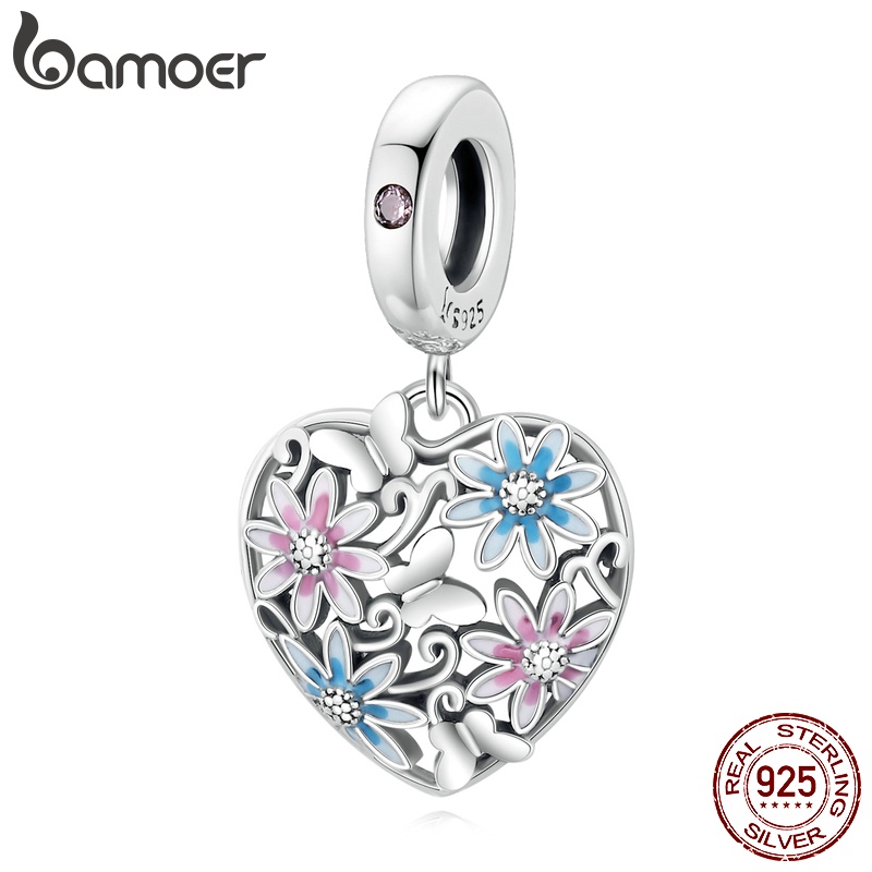 Hạt trang sức Bamoer SCC2062 bằng bạc sterling 925 hình trái tim Secret Garden phù hợp làm vòng tay thời trang DIY