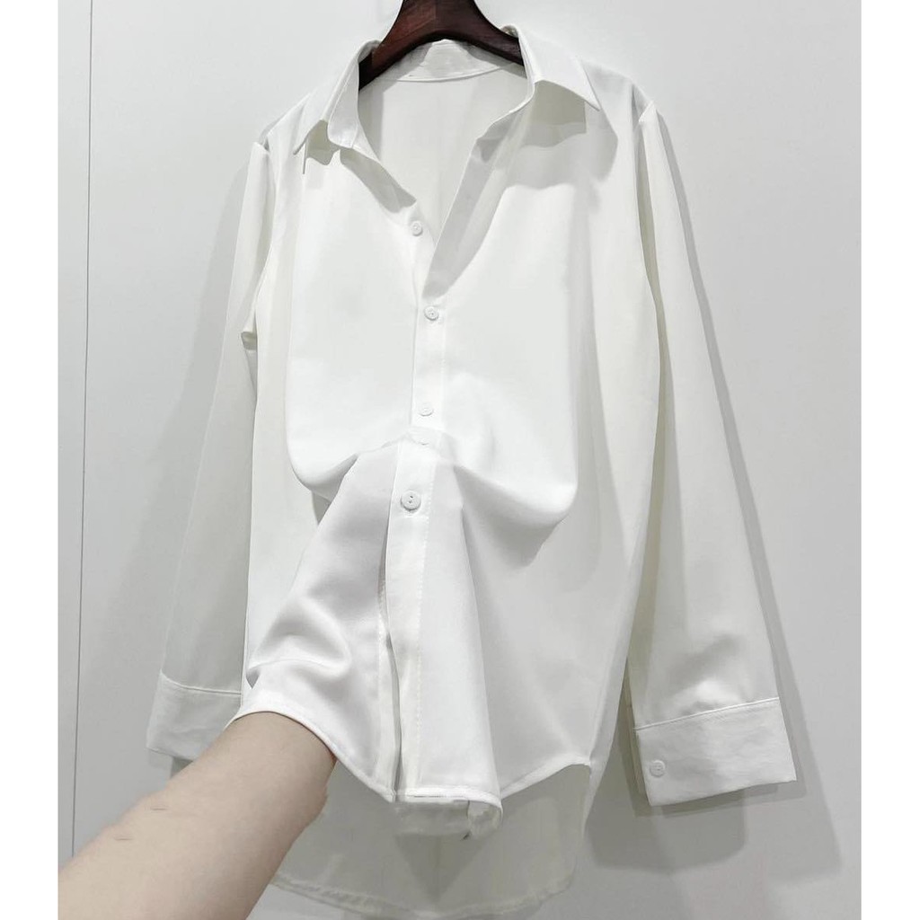 Áo sơ mi cổ ĐỨC dài tay form rộng hai màu trắng đen vải mềm CÓ ẢNH THẬT | THE24EVRE | BigBuy360 - bigbuy360.vn