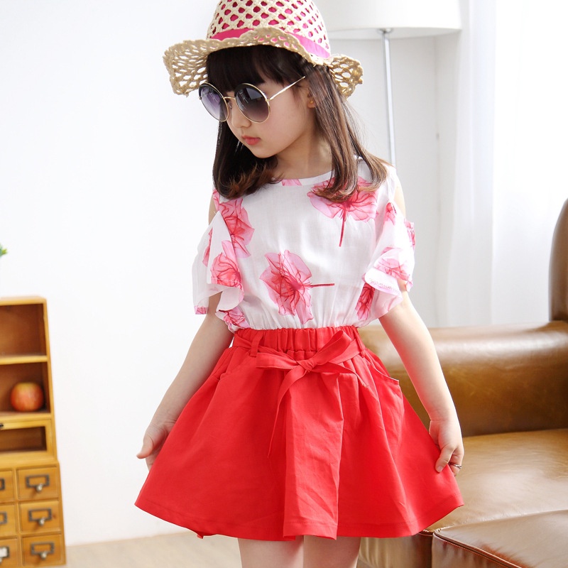 Bộ Áo Thun + Đầm Thể Thao In Họa Tiết Lá Phong Xinh Xắn Thời Trang Mùa Hè Cho Bé Gái Từ 3-4 - 5 Đến 6 Đến 7 Đến 8-9 - 10-11 - 12-13 Tuổi